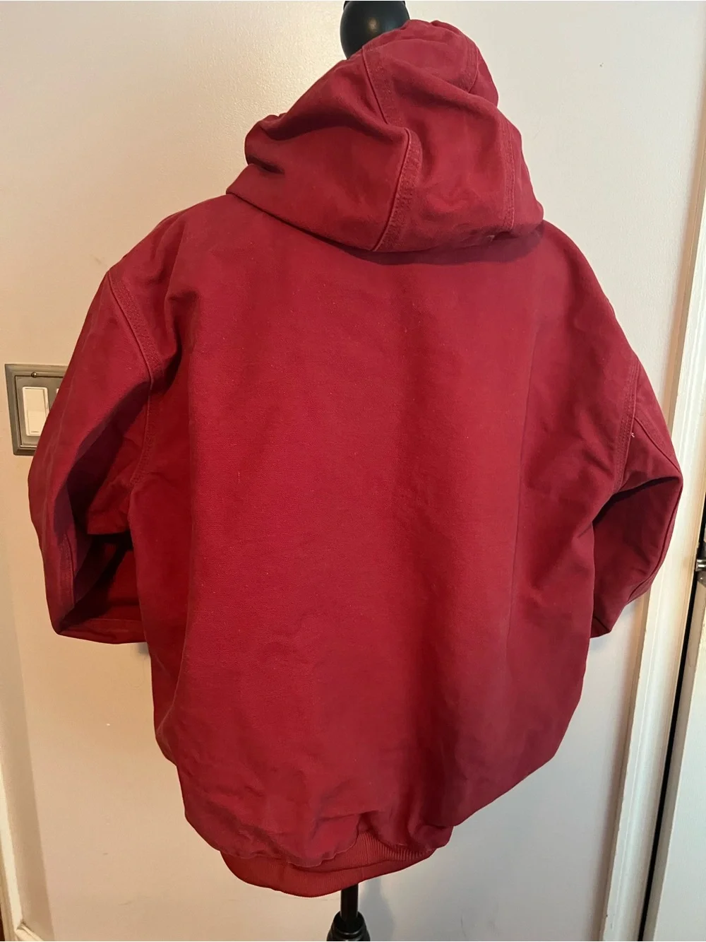 Carhartt J158 DKH Red Jacket Mens Large Duck Red Fleece Lined Hooded Vintage